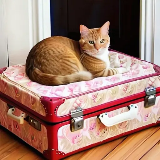 Лежанка для кота из старого чемодана и ненужной подушки