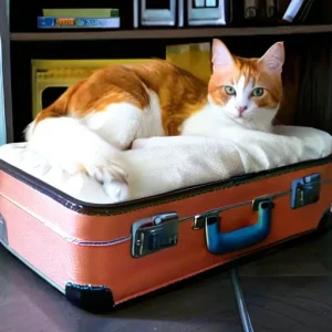 Лежанка для кота из старого чемодана и ненужной подушки
